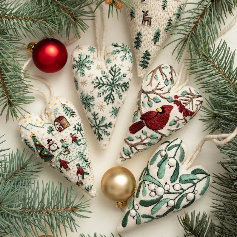 🔥2025 New Release 50% OFF 💖 🎄DIY Heart Shaped Hand Embroidered Christmas Ornament/Ornament Kit 🧵