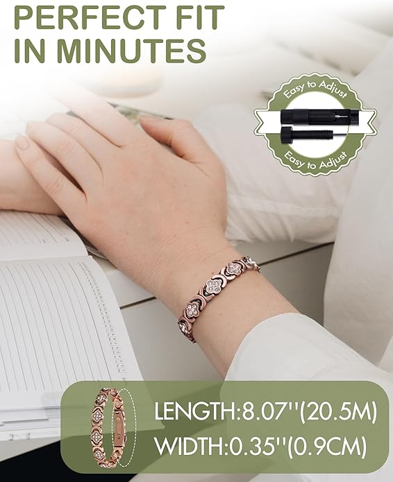 Magnetic Copper Bracelet with Luck Charm 🍀✨ – Wellness Bracelet for Women