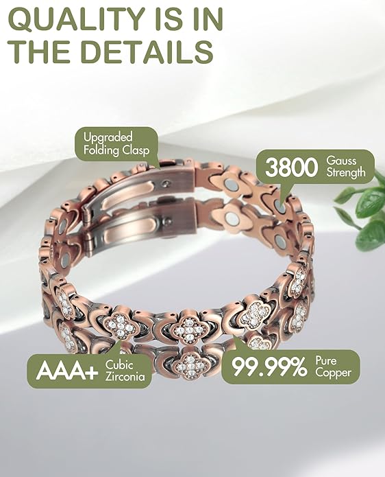 Magnetic Copper Bracelet with Luck Charm 🍀✨ – Wellness Bracelet for Women