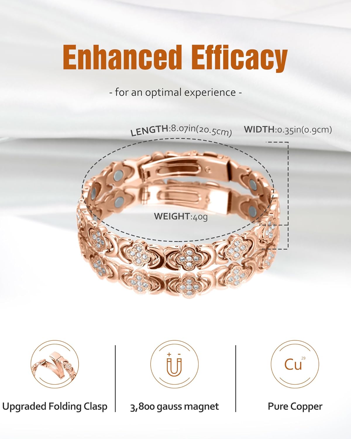 Magnetic Copper Bracelet with Luck Charm 🍀✨ – Wellness Bracelet for Women