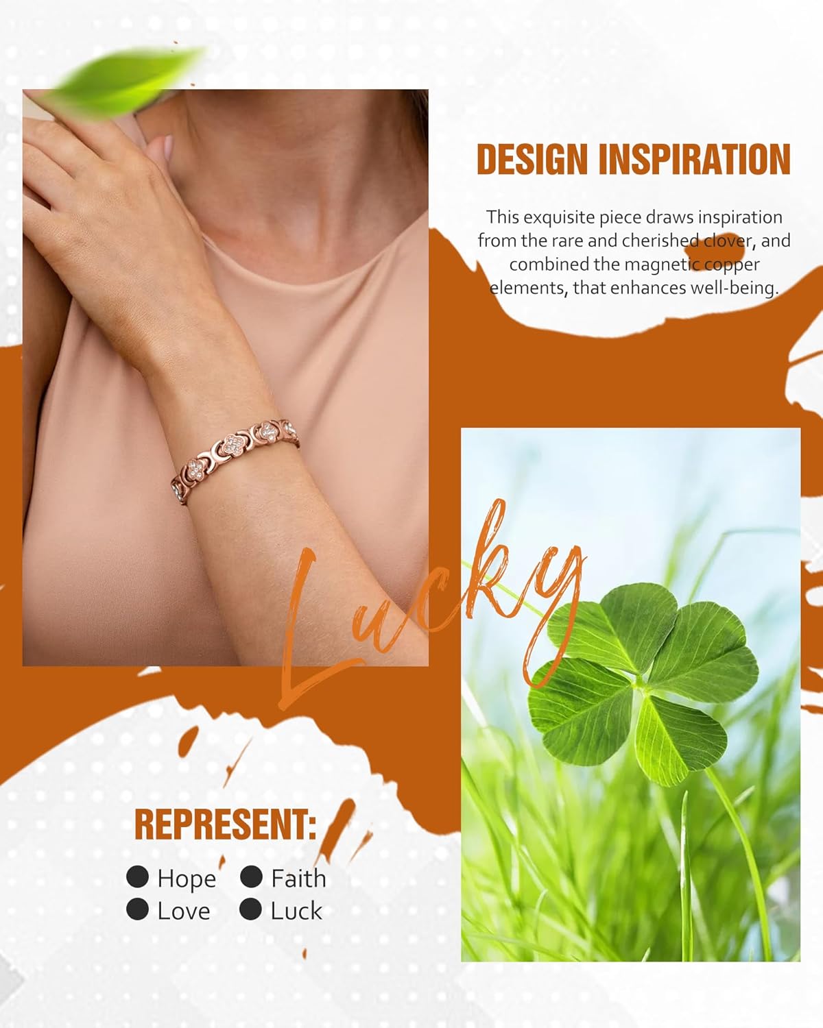 Magnetic Copper Bracelet with Luck Charm 🍀✨ – Wellness Bracelet for Women