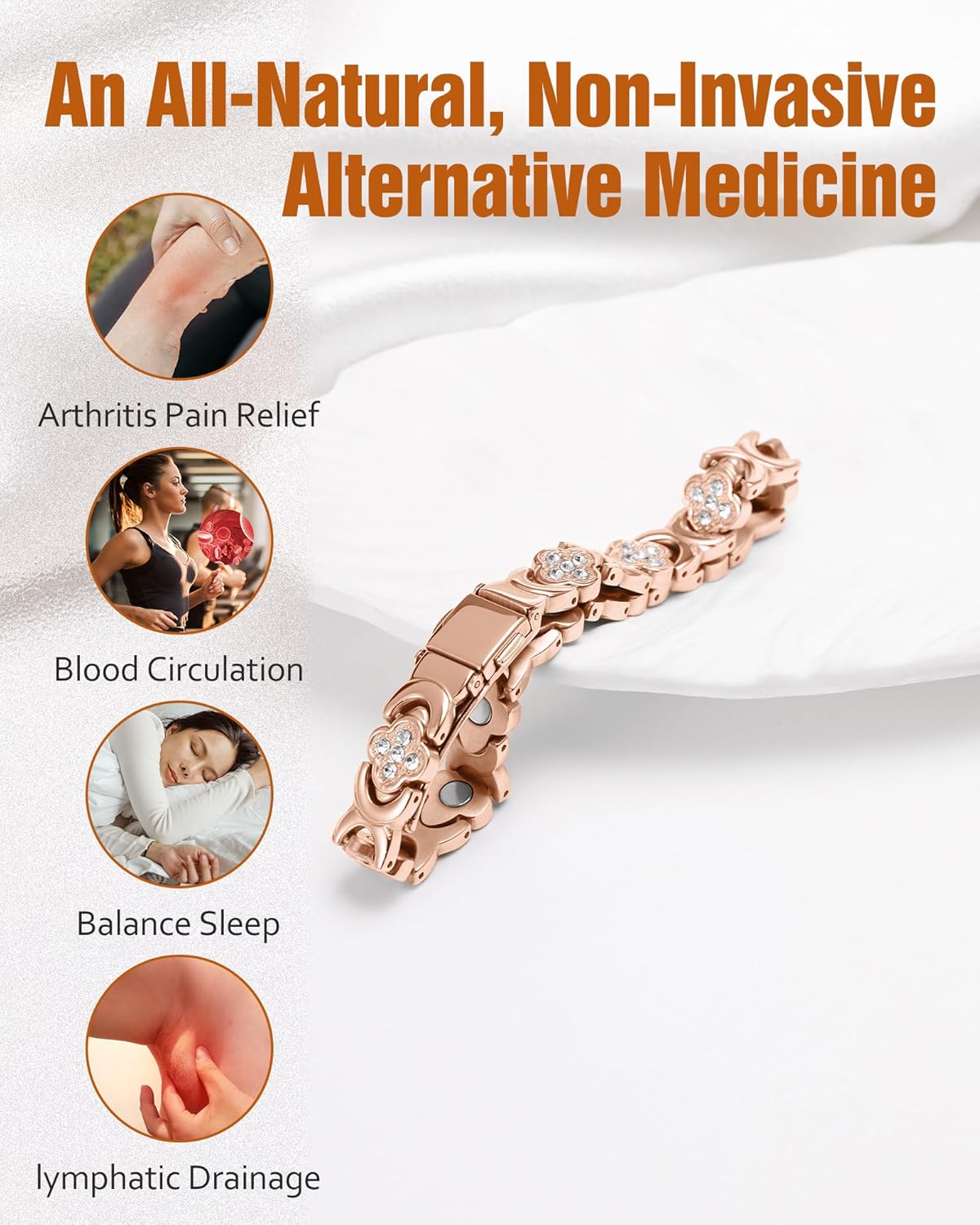 Magnetic Copper Bracelet with Luck Charm 🍀✨ – Wellness Bracelet for Women