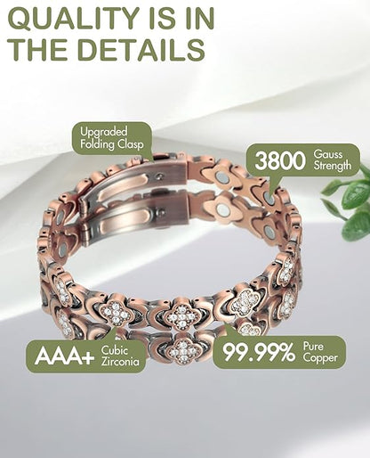 Magnetic Copper Bracelet with Luck Charm 🍀✨ – Wellness Bracelet for Women